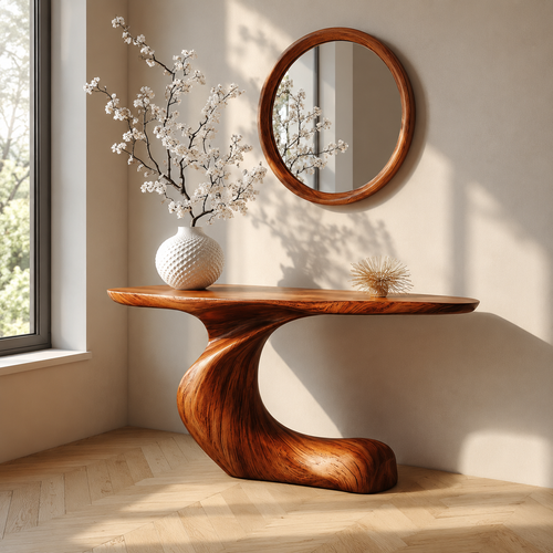 Curved Natural Solid Wood Console Table for Modern Entryway Decor - Woodaven - 2
