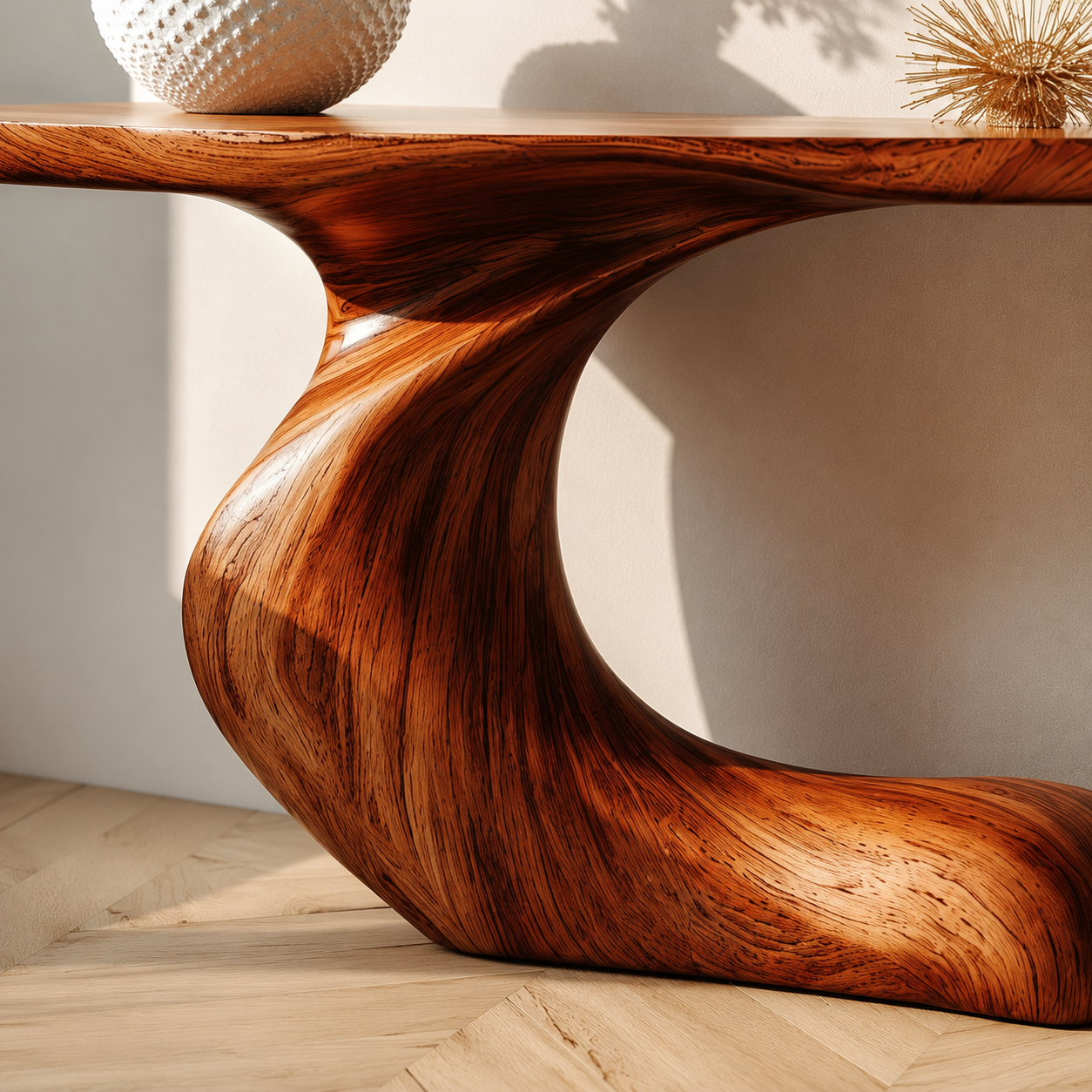 Curved Natural Solid Wood Console Table for Modern Entryway Decor - Woodaven - 4