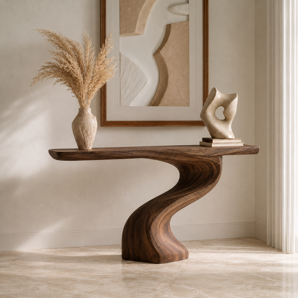 Curved Natural Solid Wood Console Table for Modern Entryway Decor - Woodaven - 5109 - 10