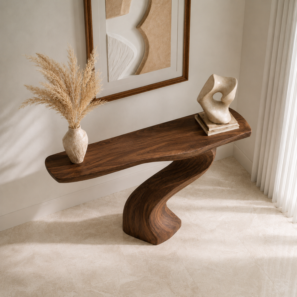 Curved Natural Solid Wood Console Table for Modern Entryway Decor - Woodaven - 5109 - 3