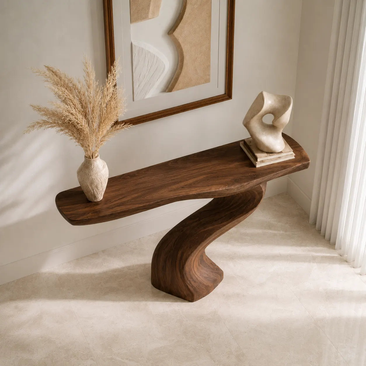 Curved Natural Solid Wood Console Table for Modern Entryway Decor - Woodaven - 5109 - 4