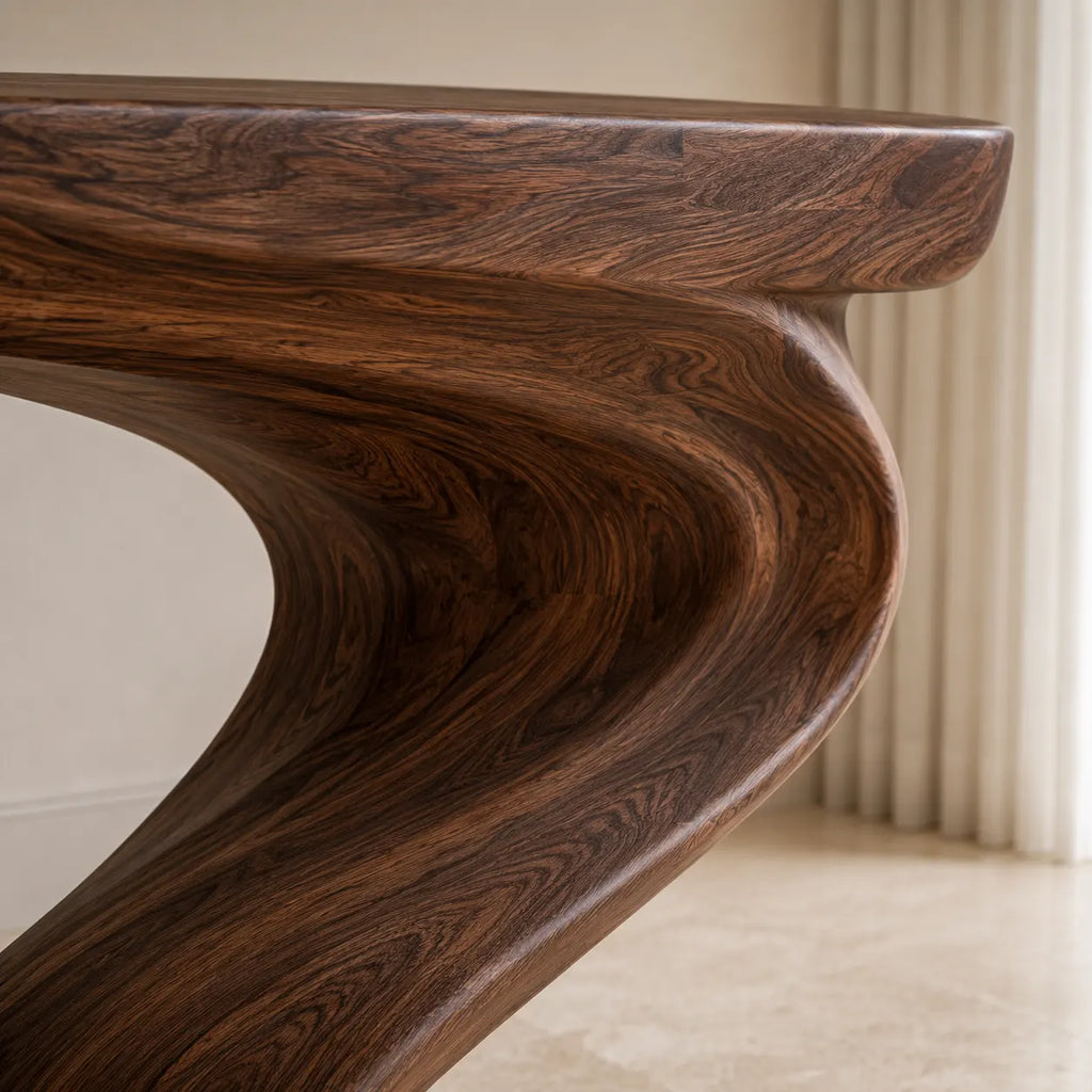 Curved Natural Solid Wood Console Table for Modern Entryway Decor - Woodaven - 5109 - 5