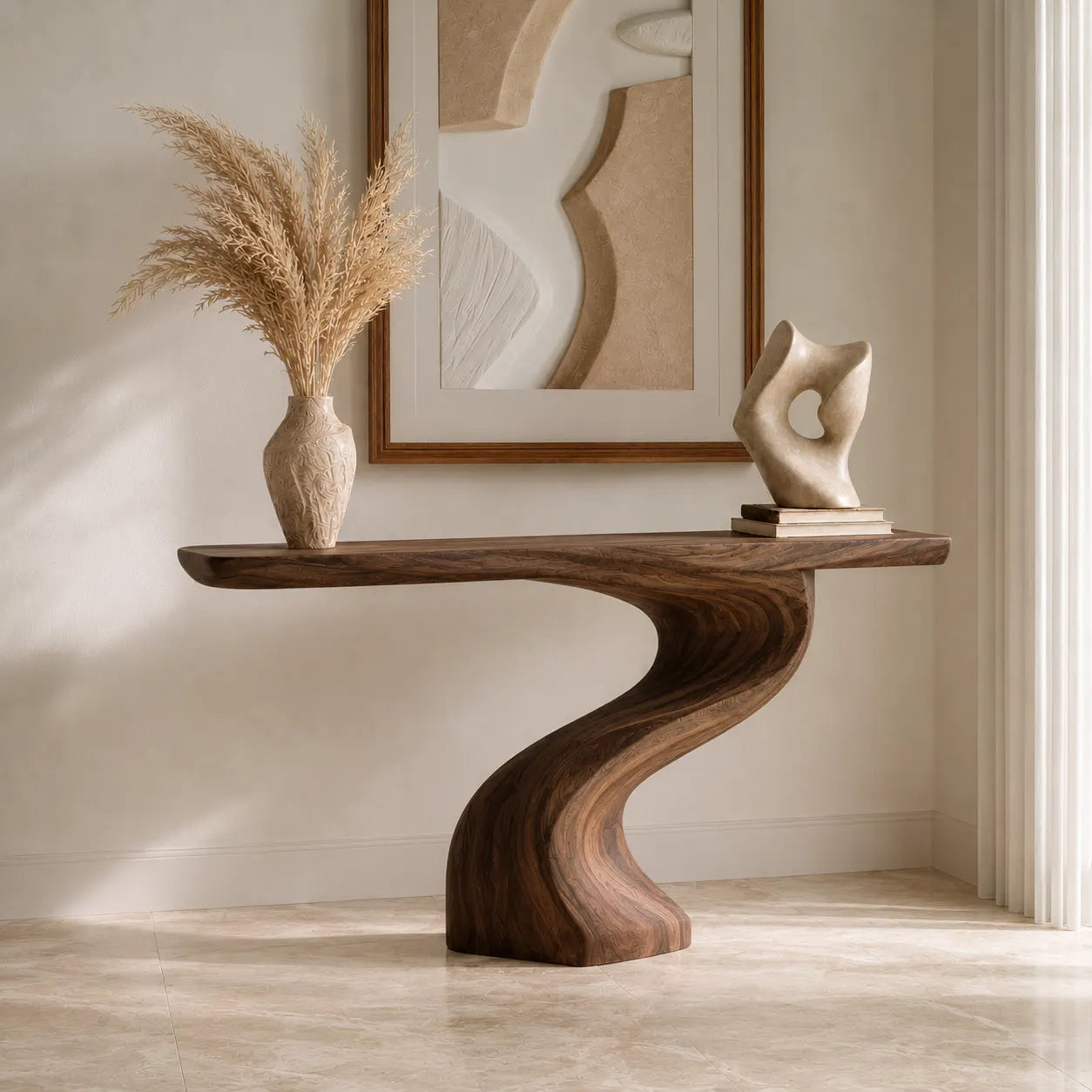 Curved Natural Solid Wood Console Table for Modern Entryway Decor - Woodaven - 5109 - 7