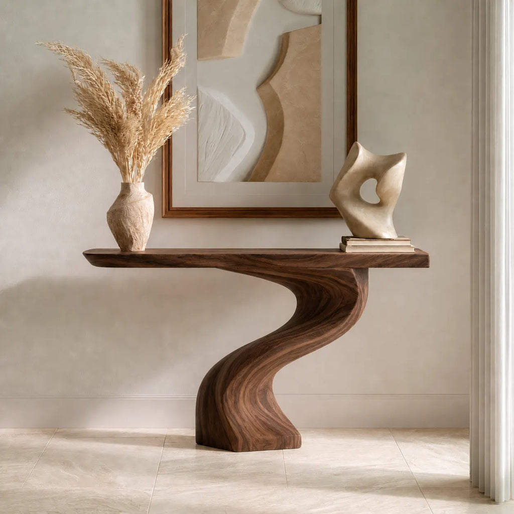 Curved Natural Solid Wood Console Table for Modern Entryway Decor - Woodaven - 5109 - 8