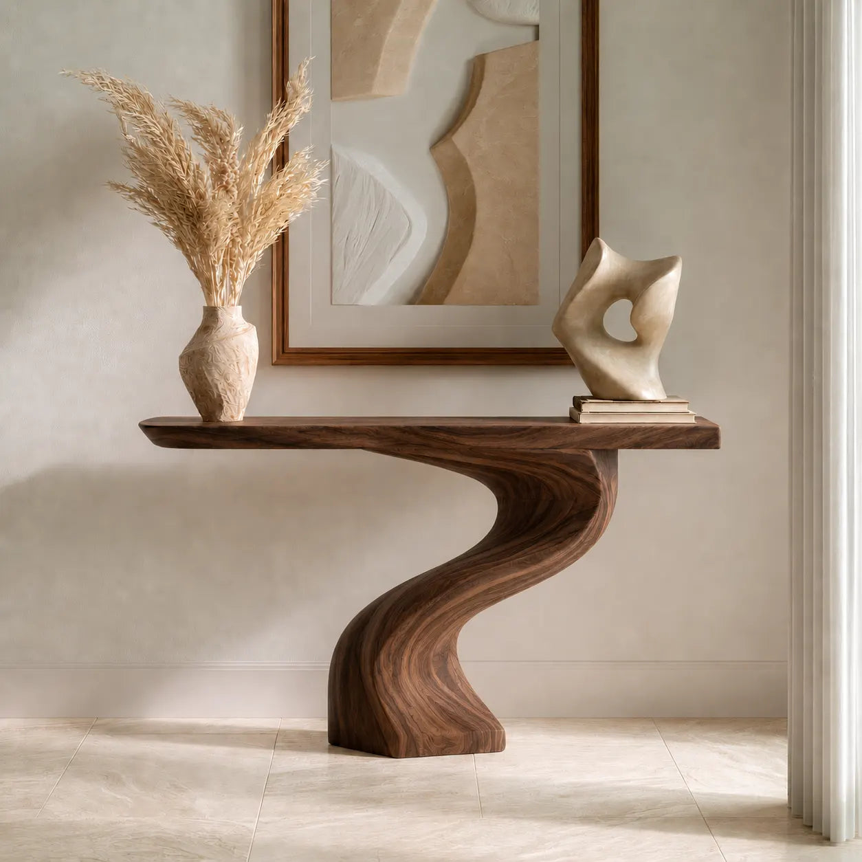 Curved Natural Solid Wood Console Table for Modern Entryway Decor - Woodaven - 5109 - 8