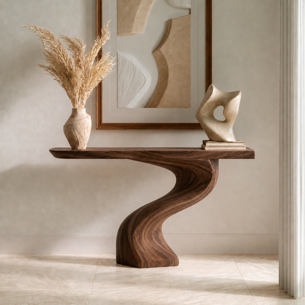 Curved Natural Solid Wood Console Table for Modern Entryway Decor - Woodaven - 5109 - 9