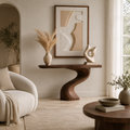 Curved Natural Solid Wood Console Table for Modern Entryway Decor - Woodaven - 5109