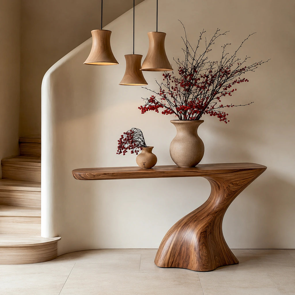 Handcrafted Natural Solid Wood Sculptural Console Table for Entryways - Woodaven - 10
