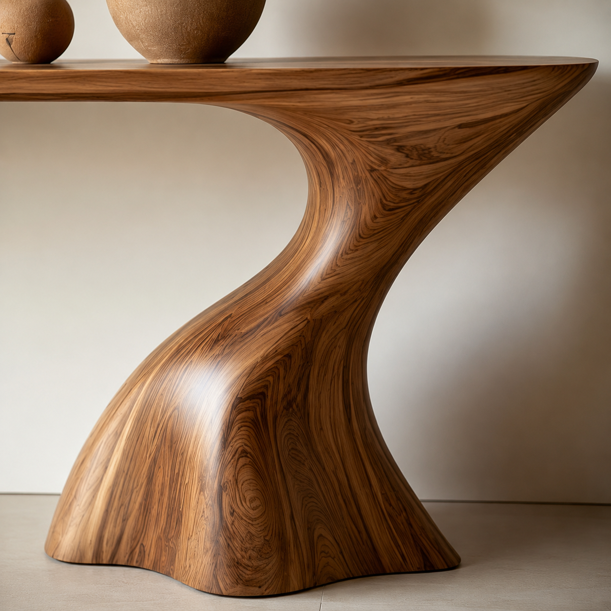 Handcrafted Natural Solid Wood Sculptural Console Table for Entryways - Woodaven - 3