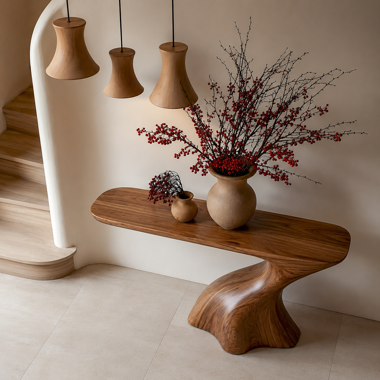 Handcrafted Natural Solid Wood Sculptural Console Table for Entryways - Woodaven - 4