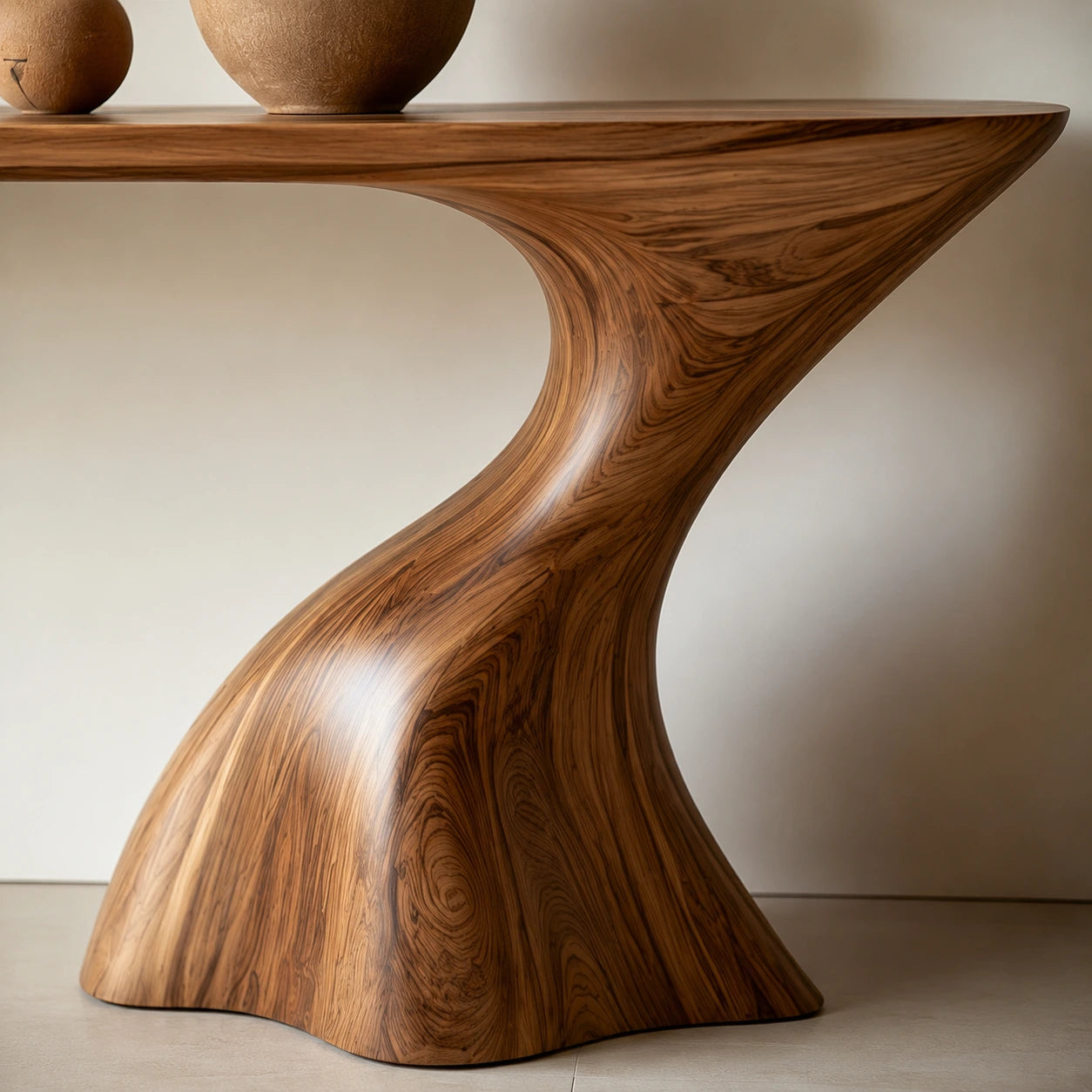 Handcrafted Natural Solid Wood Sculptural Console Table for Entryways - Woodaven - 7