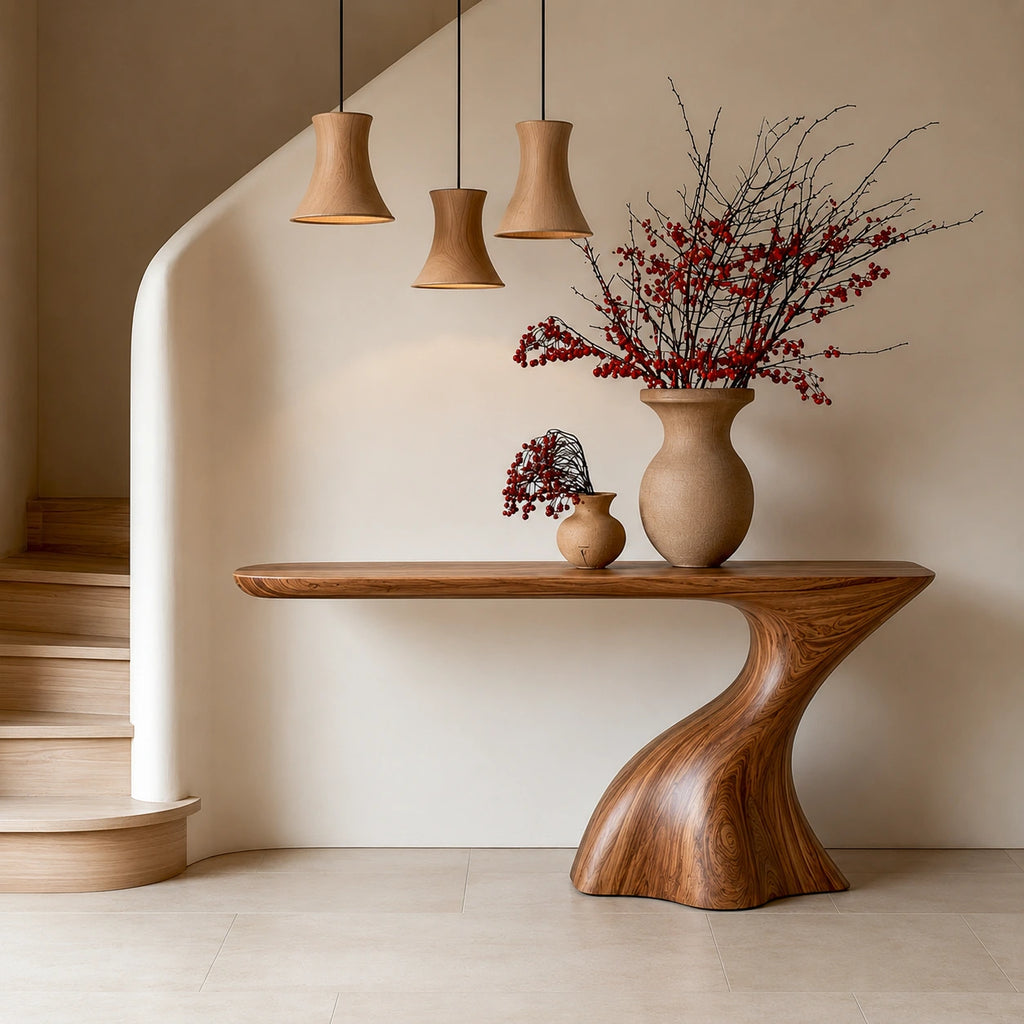 Handcrafted Natural Solid Wood Sculptural Console Table for Entryways - Woodaven - 9