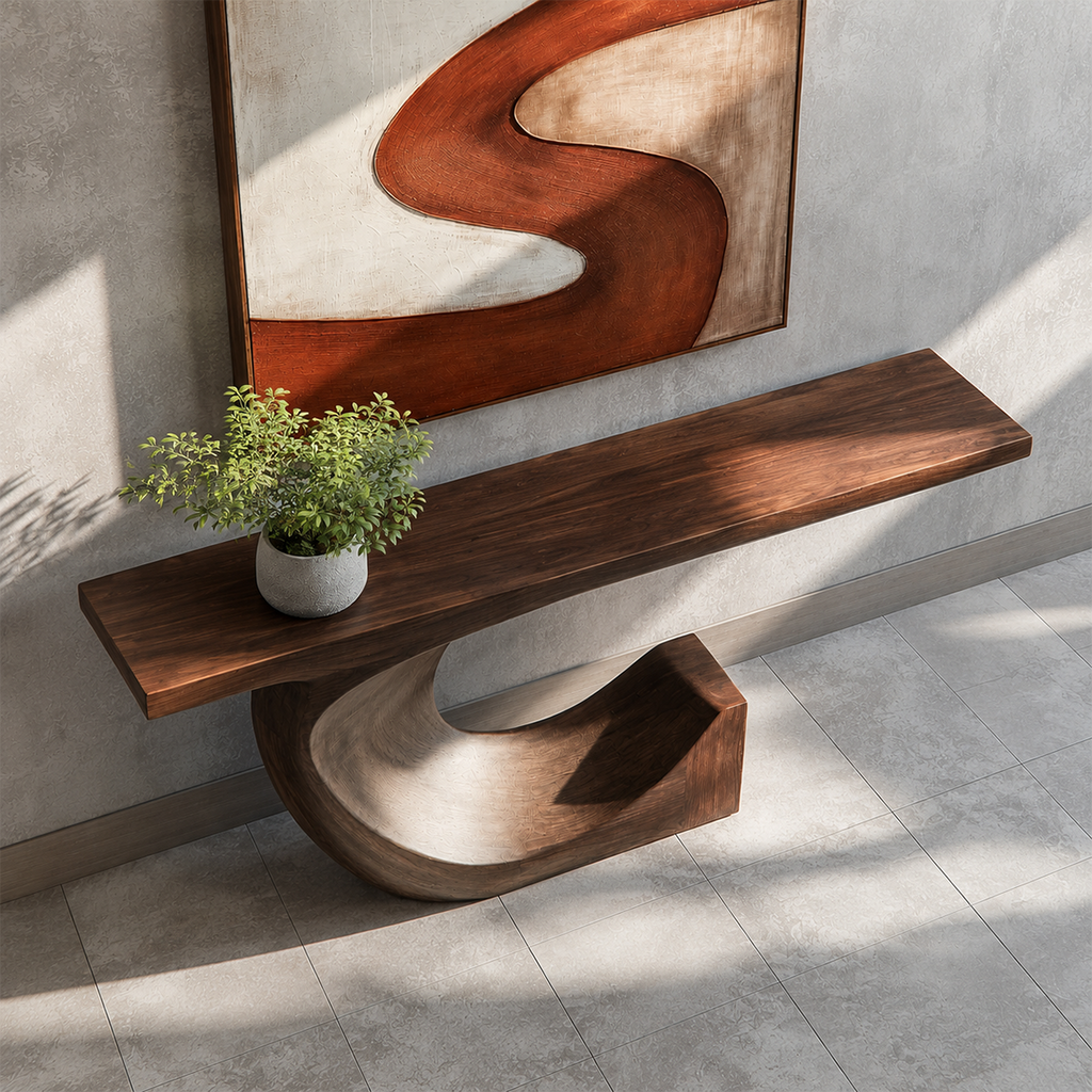 Modern Sculptural Console Table in Natural Solid Wood for Entryway - Woodaven - 4
