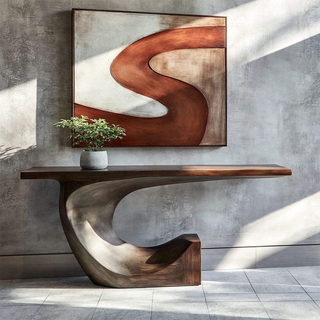 Modern Sculptural Console Table in Natural Solid Wood for Entryway - Woodaven - 6