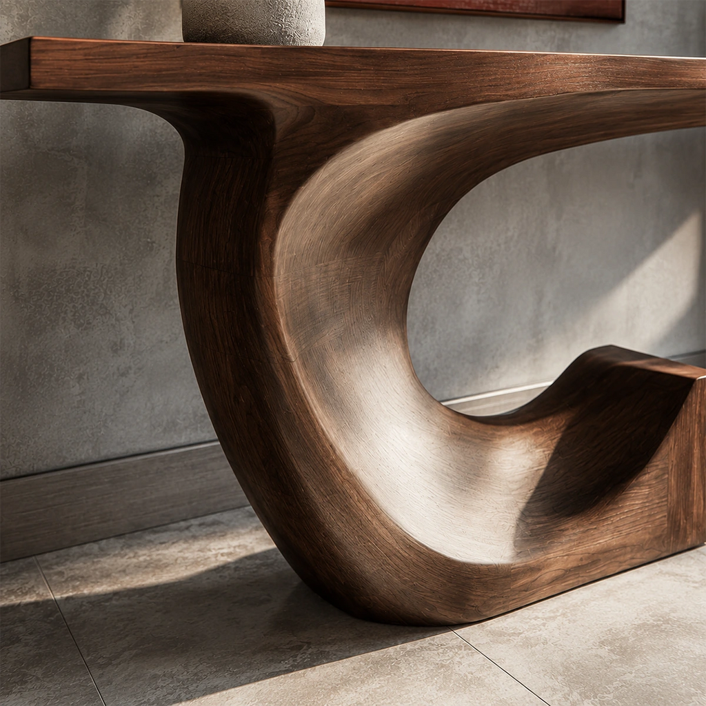 Modern Sculptural Console Table in Natural Solid Wood for Entryway - Woodaven - 9