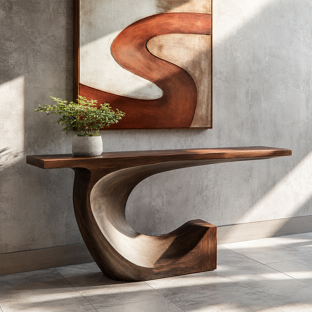 Modern Sculptural Console Table in Natural Solid Wood for Entryway - Woodaven