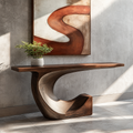 Modern Sculptural Console Table in Natural Solid Wood for Entryway - Woodaven