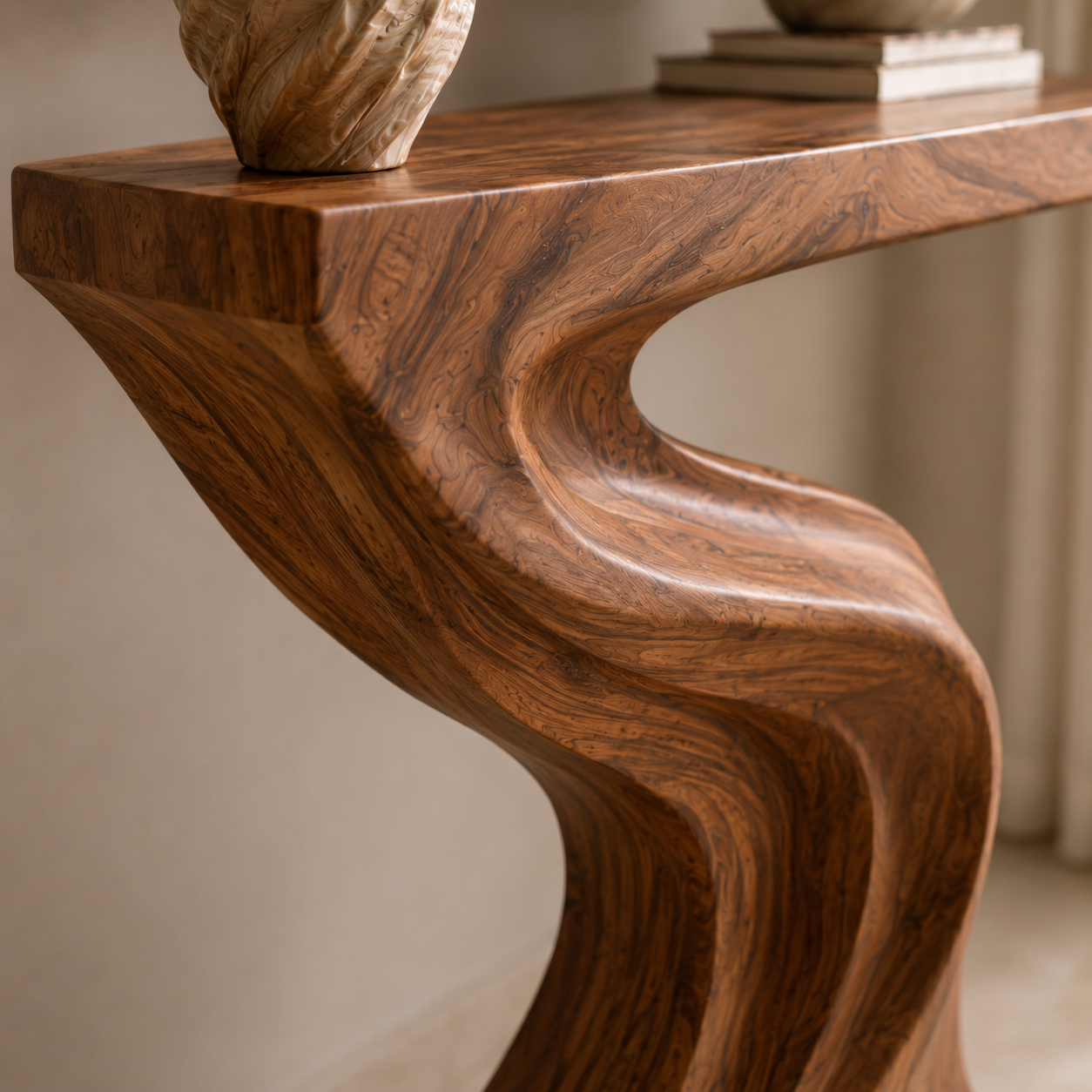 Modern Sculptural Natural Solid Wood Console Table for Entryway Decor - Woodaven - 3