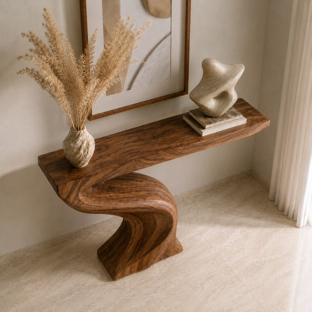 Modern Sculptural Natural Solid Wood Console Table for Entryway Decor - Woodaven - 4