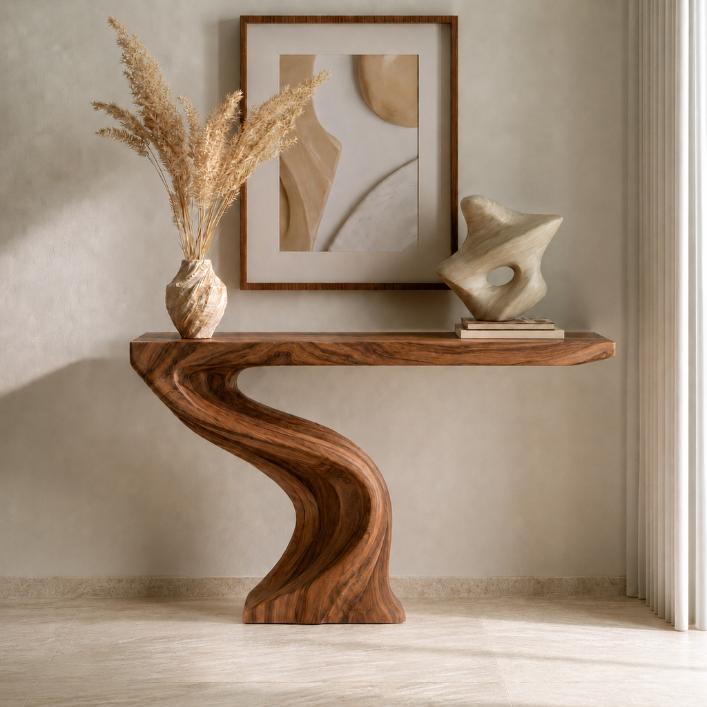 Modern Sculptural Natural Solid Wood Console Table for Entryway Decor - Woodaven - 5