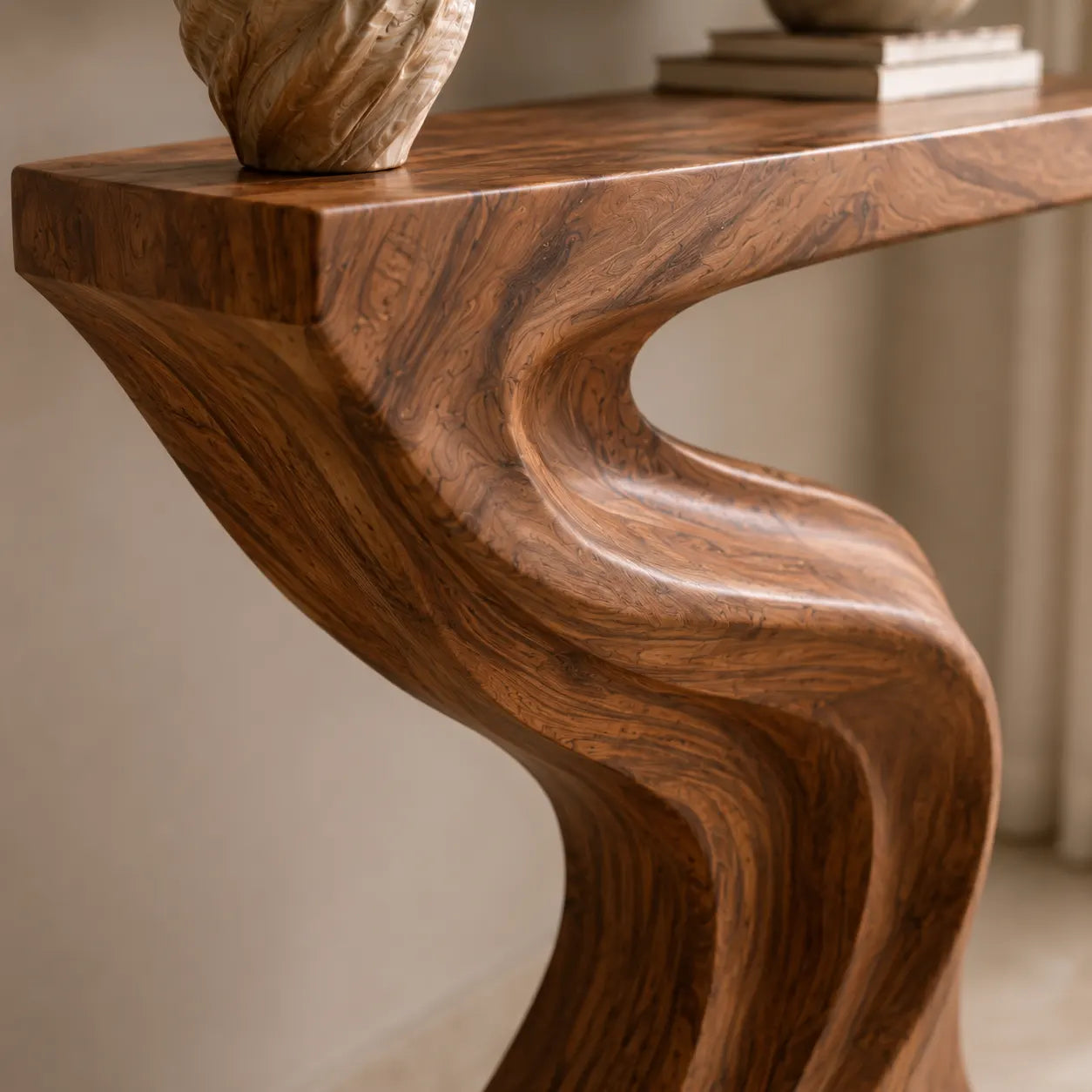 Modern Sculptural Natural Solid Wood Console Table for Entryway Decor - Woodaven - 7