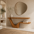 Modern Sculptural Natural Solid Wood Console Table with Integrated Lower Shelf - Woodaven - 10