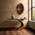 Natural Solid Wood Sculptural Console Table with Curved Pedestal Base - Woodaven - 10