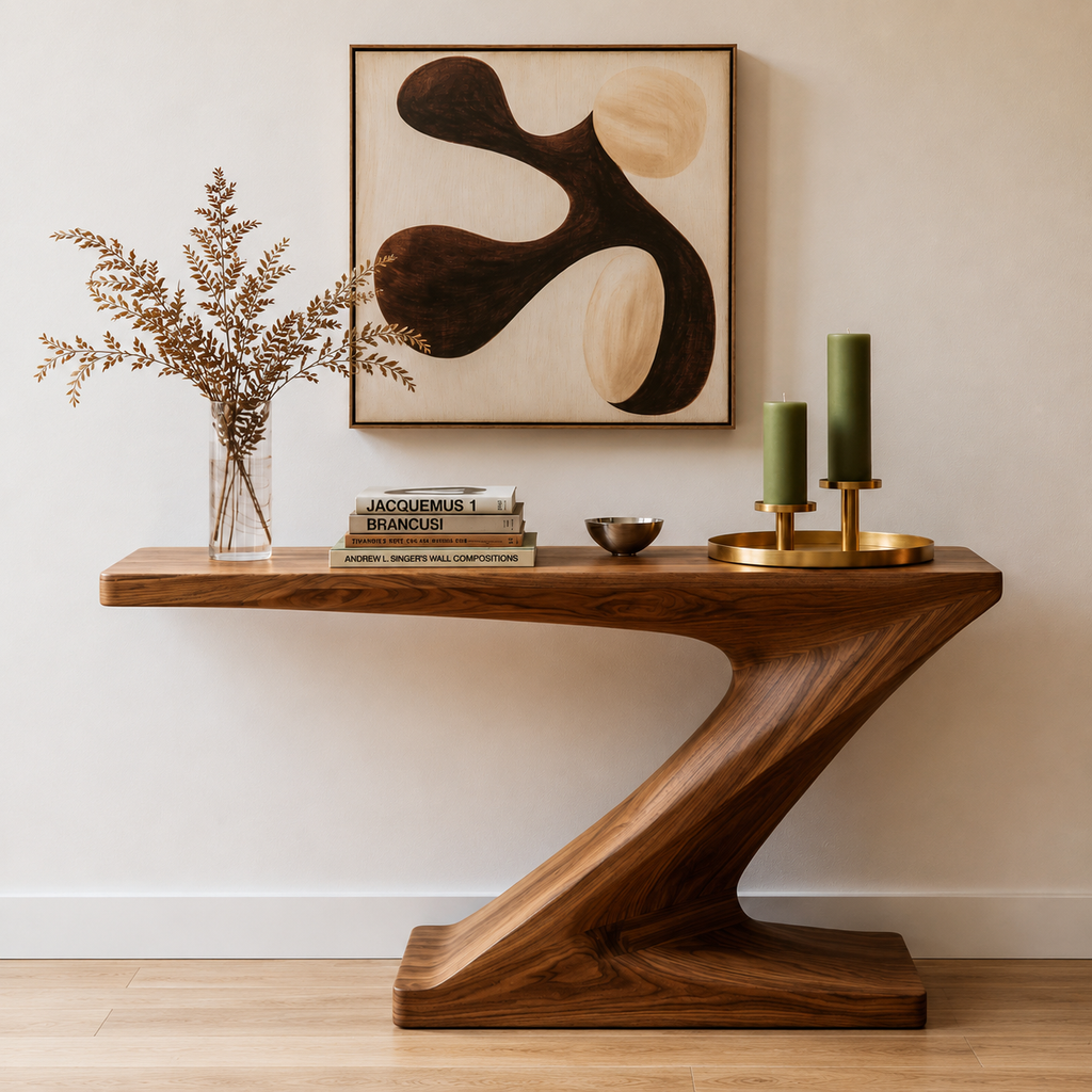 Sculptural Natural Solid Wood Console Table for Modern Entryways - Woodaven - 2