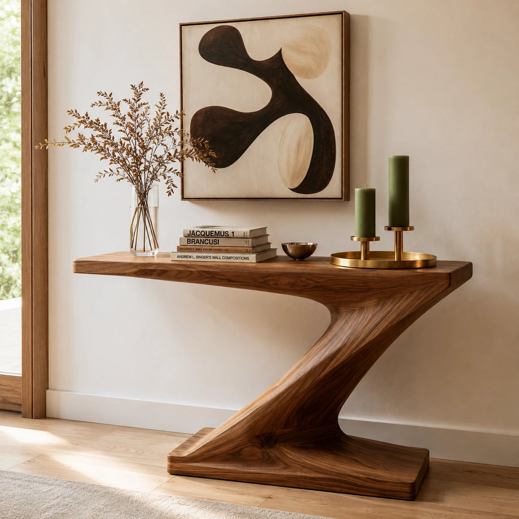 Sculptural Natural Solid Wood Console Table for Modern Entryways - Woodaven - 8